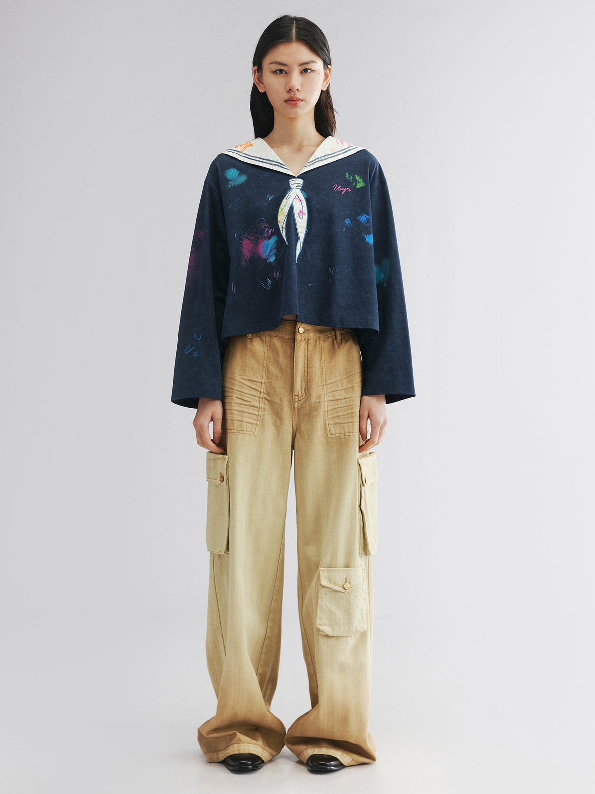 Graffiti sailor collar long sleeve tee