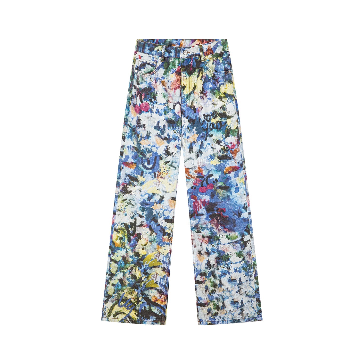 Graffiti-printed denim pants
