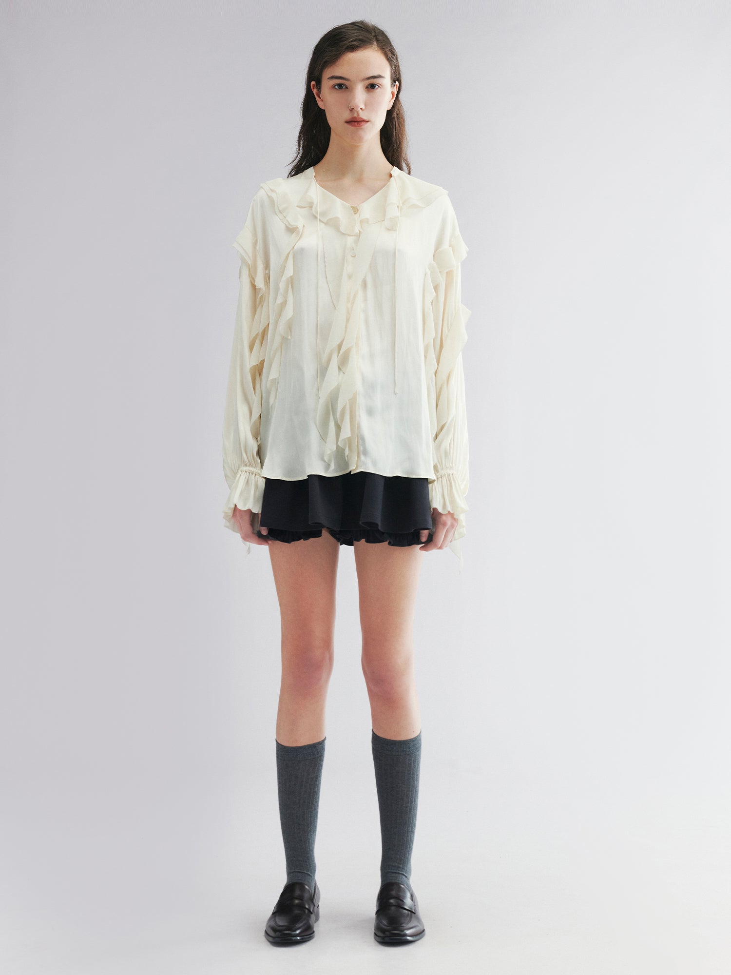 Ruffle detail chiffon shirt