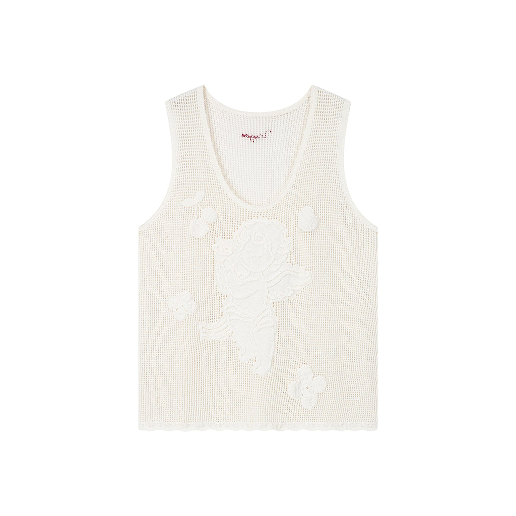 Knit vest with love and angel print