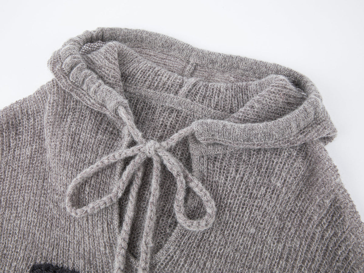 Hooded pullover knit with cherry print