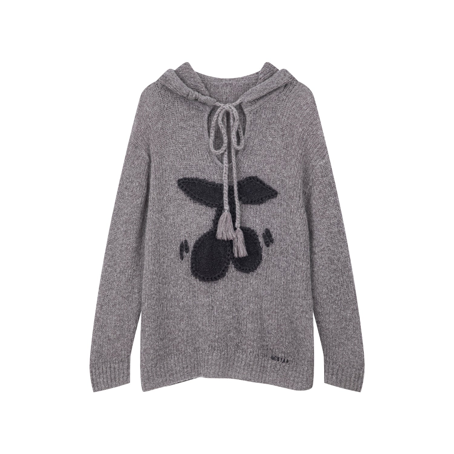 Hooded pullover knit with cherry print