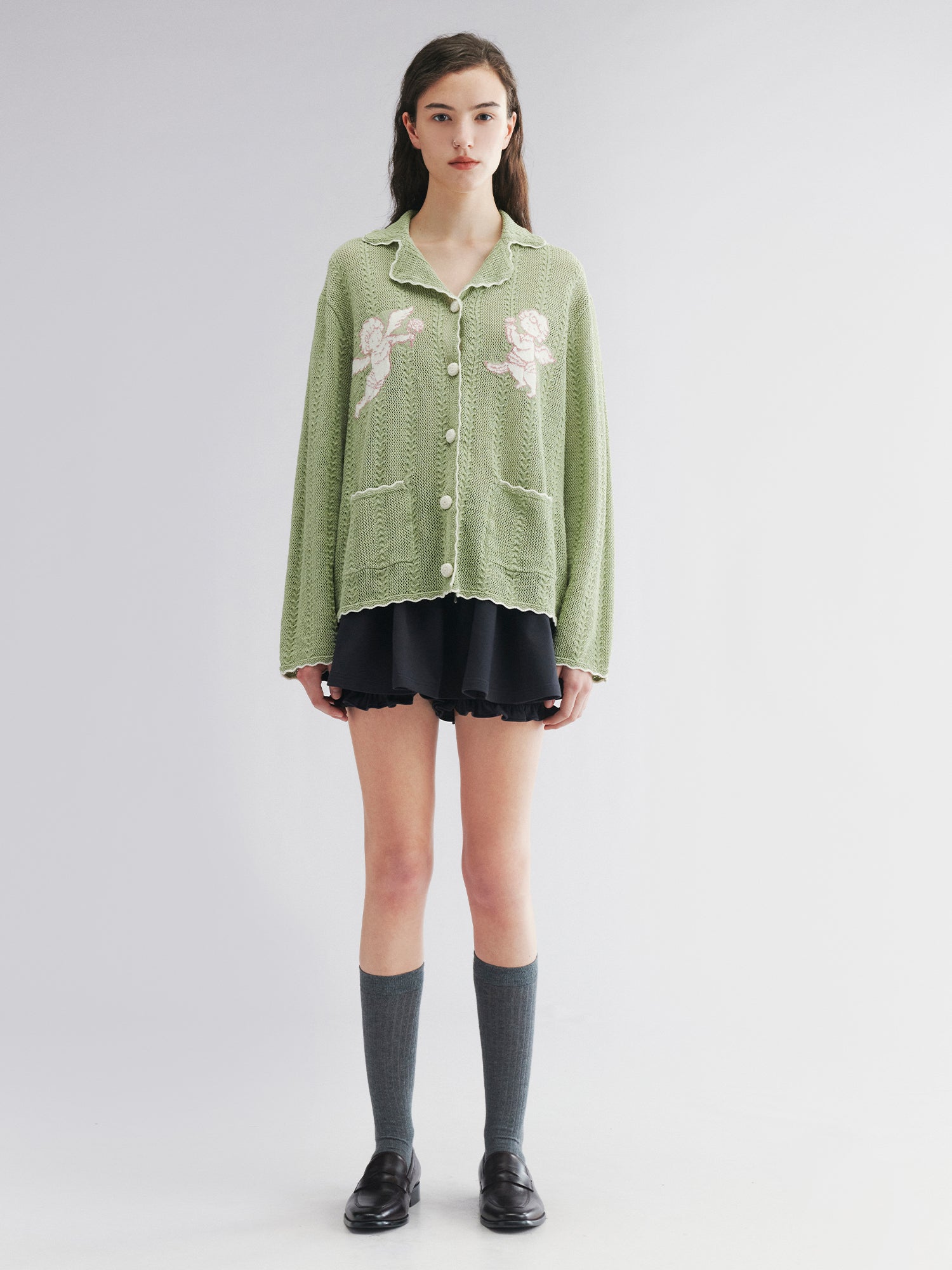 Knit cardigan with love and angel print