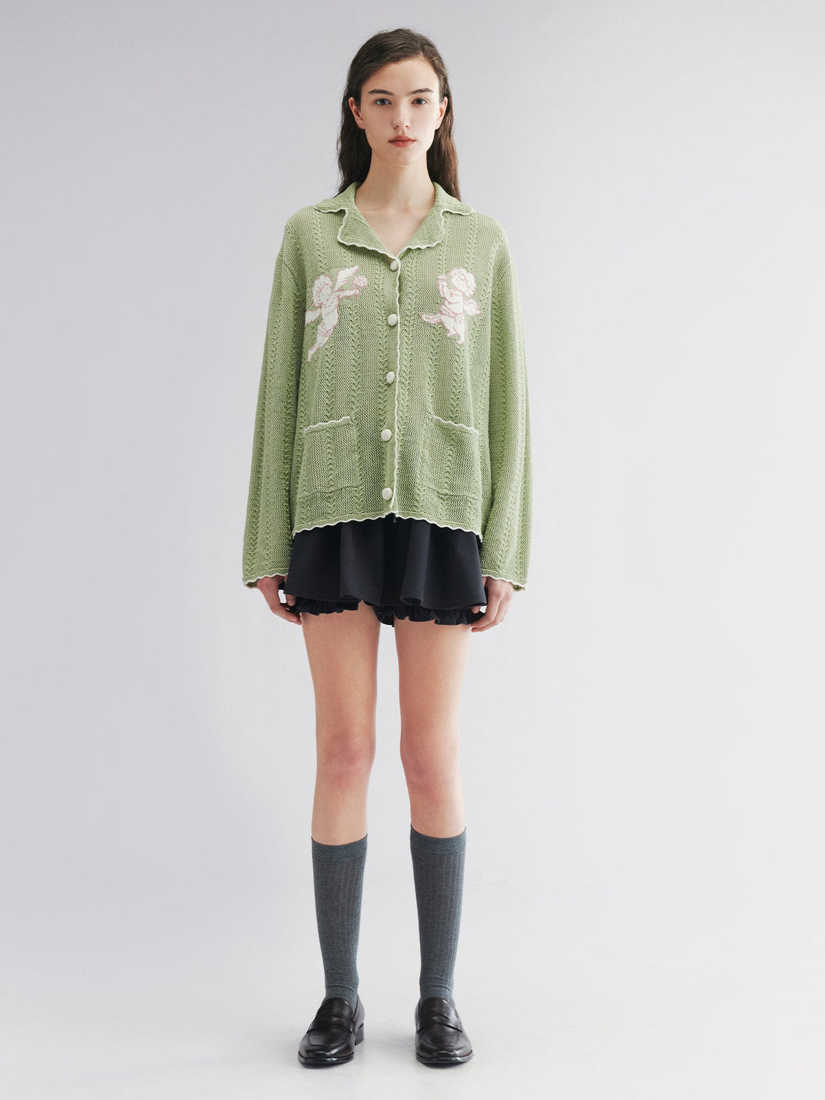 Knit cardigan with love and angel print