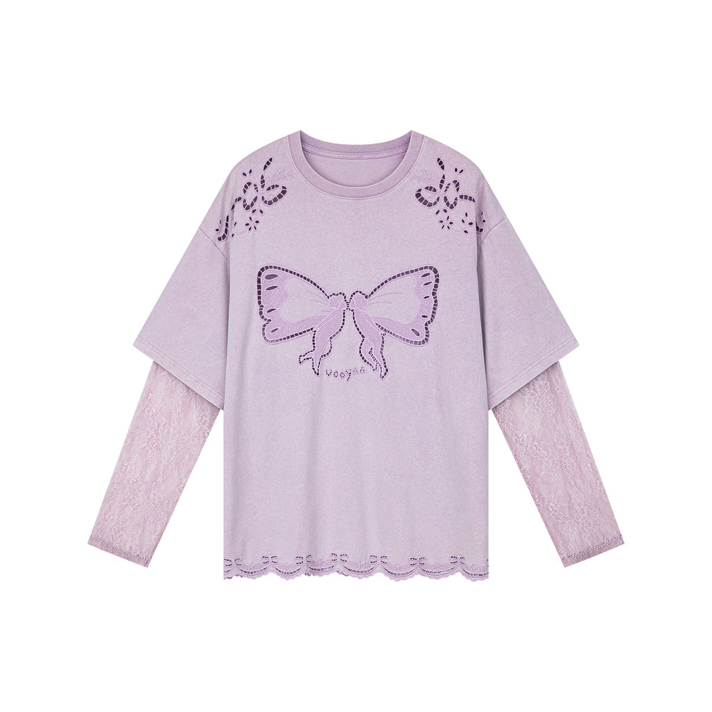 Long sleeve layered tee with love and angel print