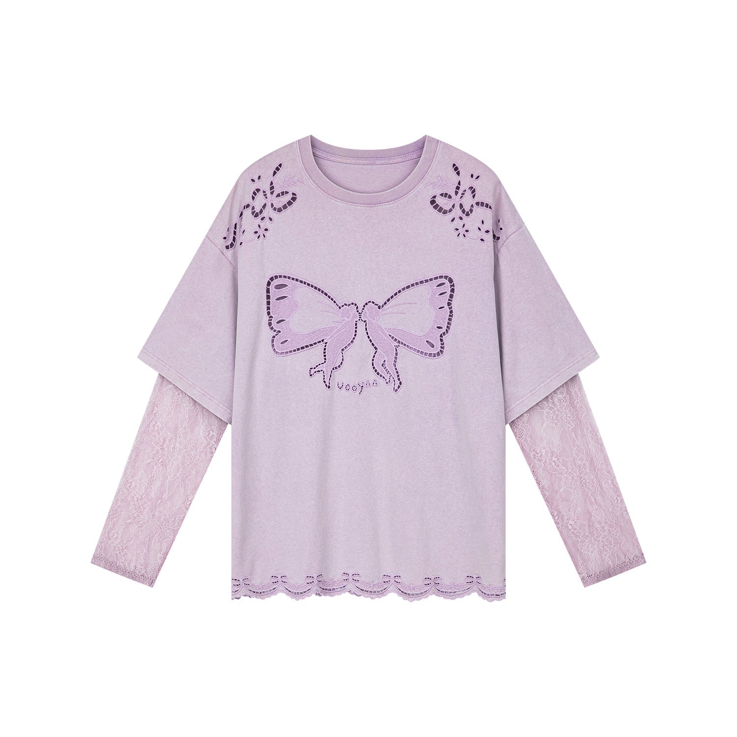 Long sleeve layered tee with love and angel print