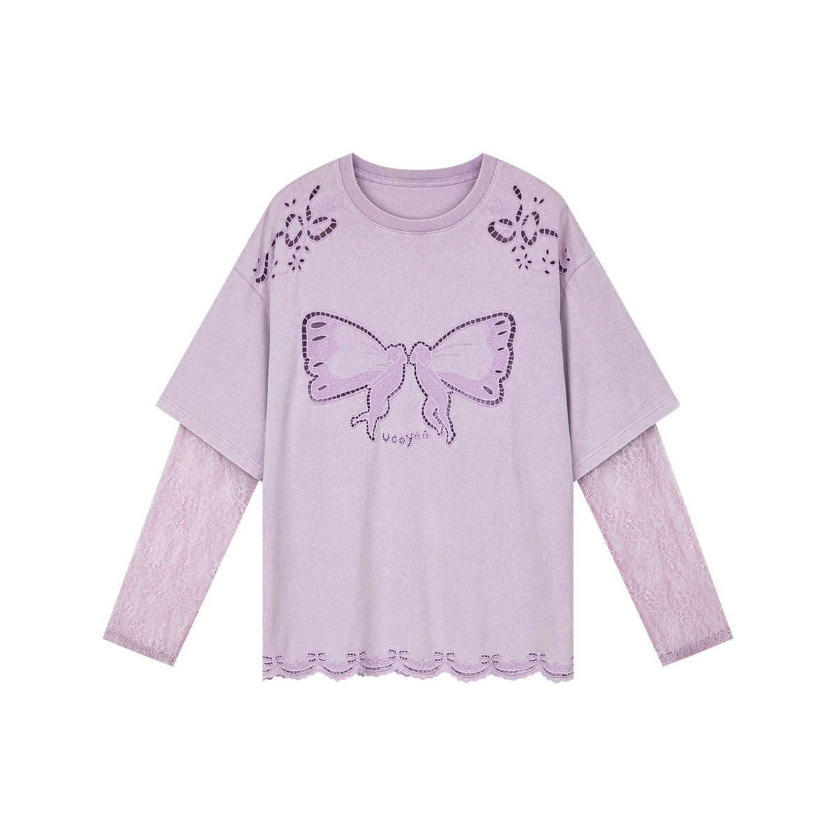 Long sleeve layered tee with love and angel print