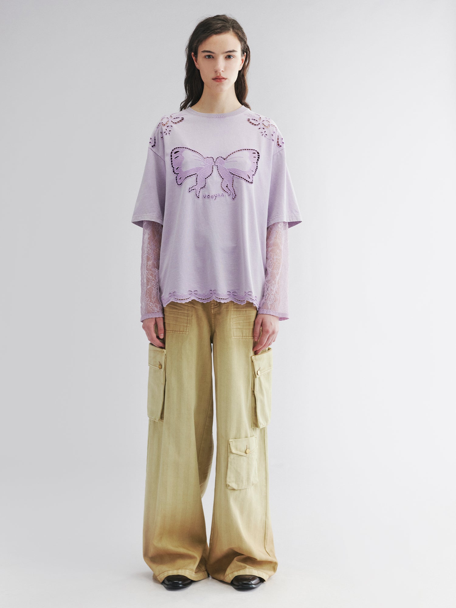 Long sleeve layered tee with love and angel print