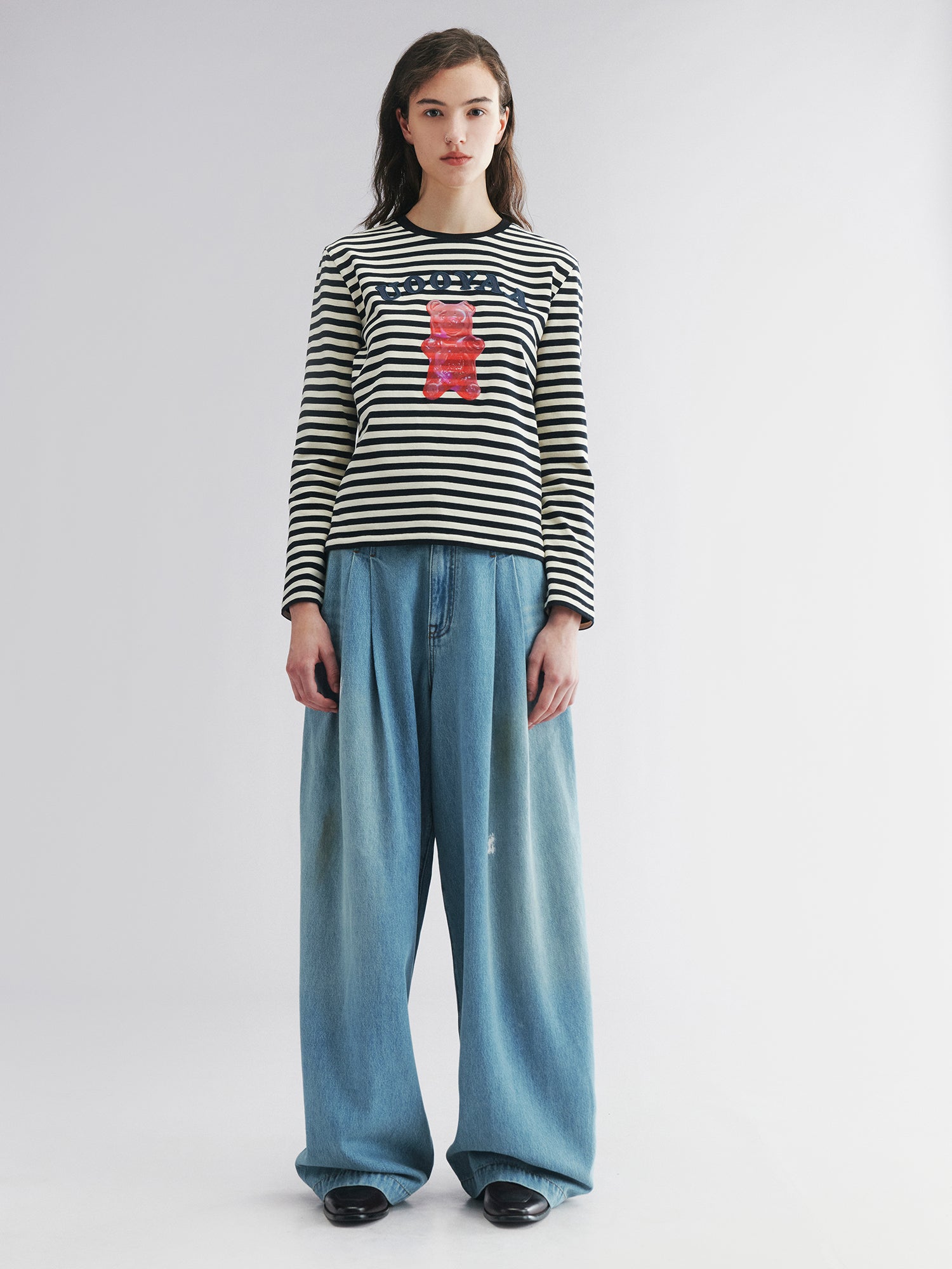 Striped long sleeve tee with gummy bear motif