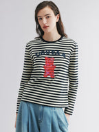 Striped long sleeve tee with gummy bear motif