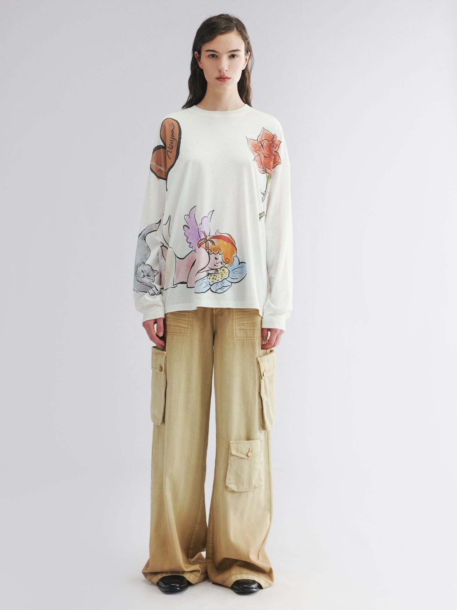 Long sleeve tee with love and angel print