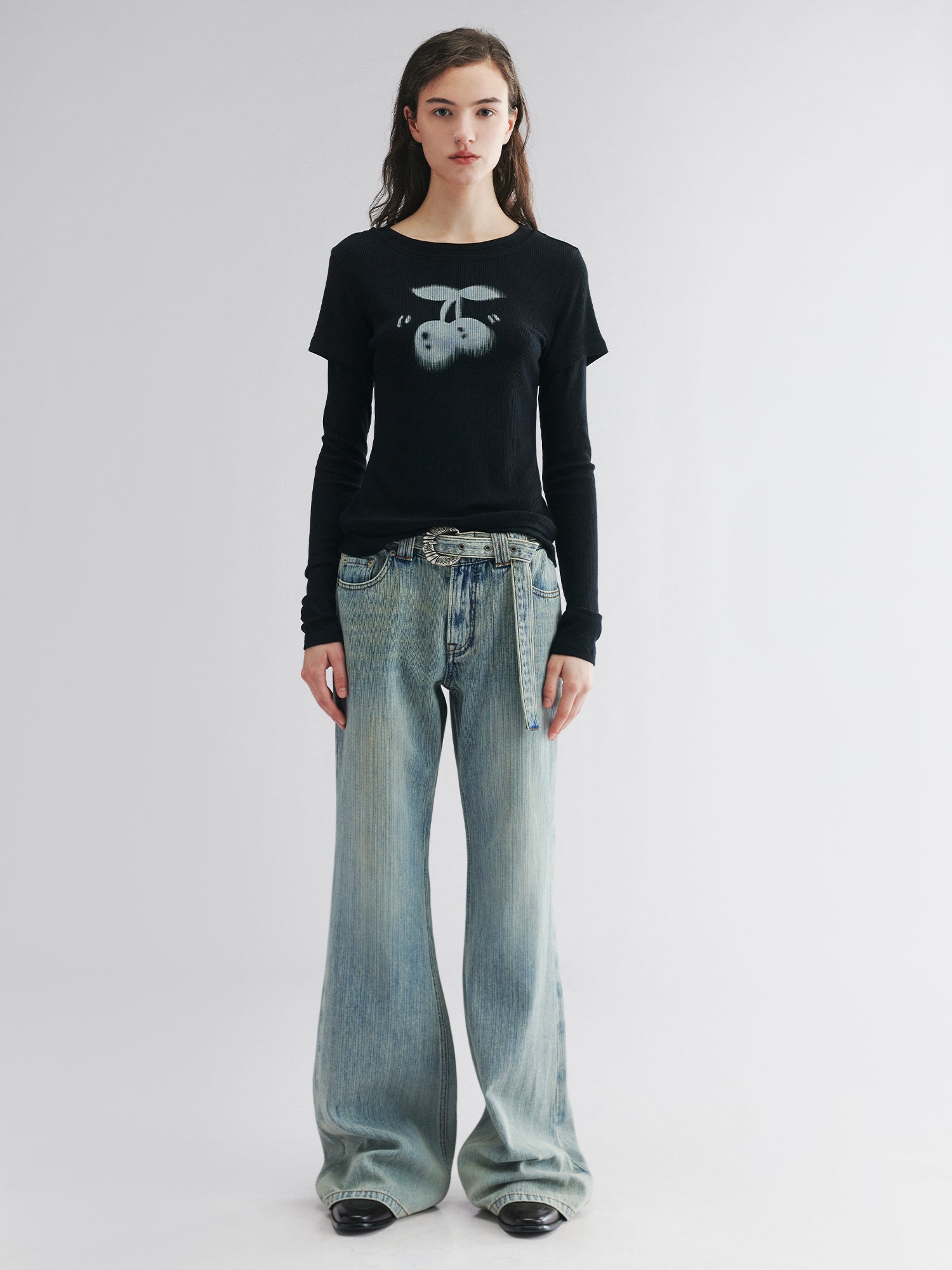 Layered tee with cherry print