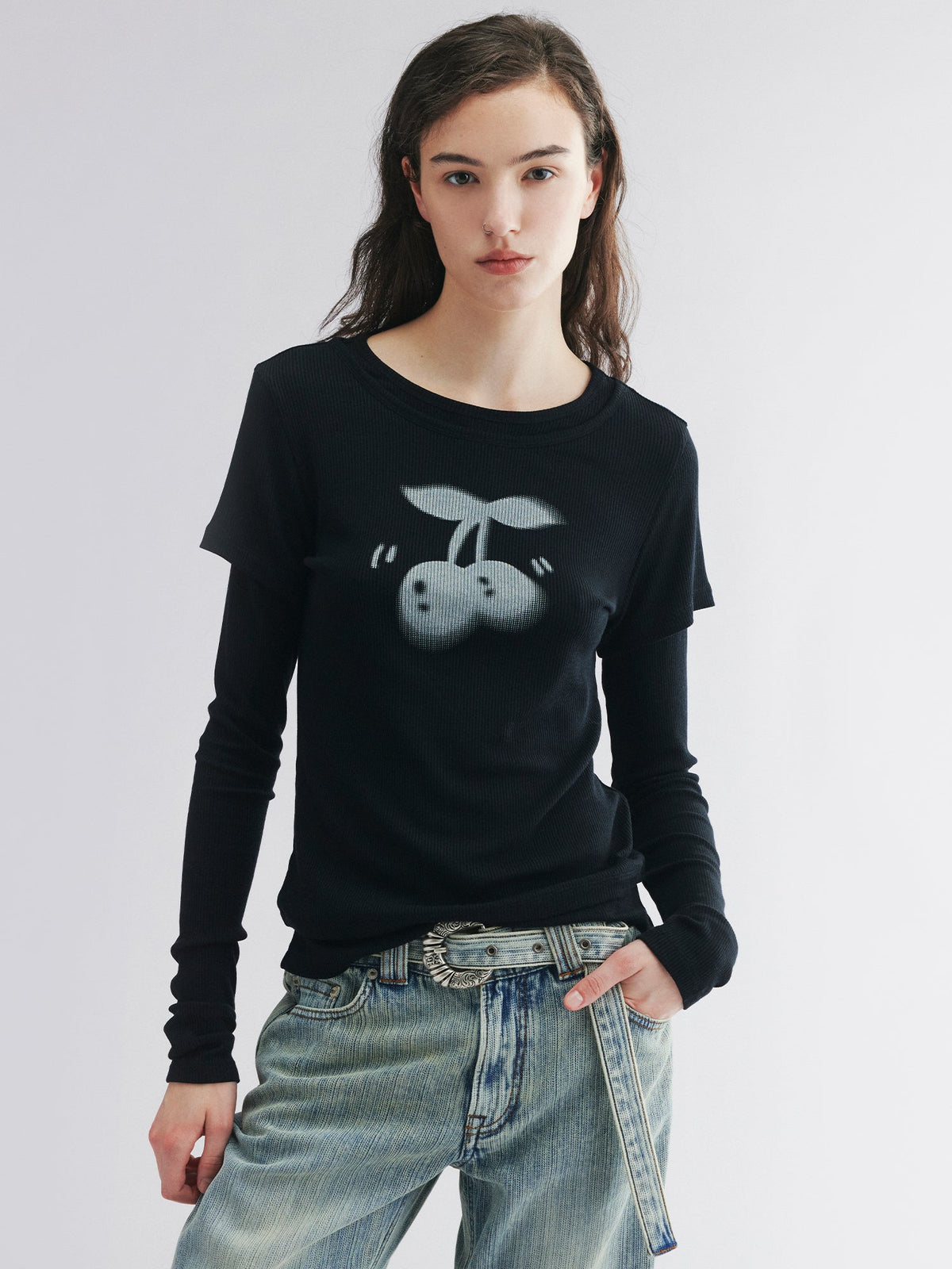 Layered tee with cherry print