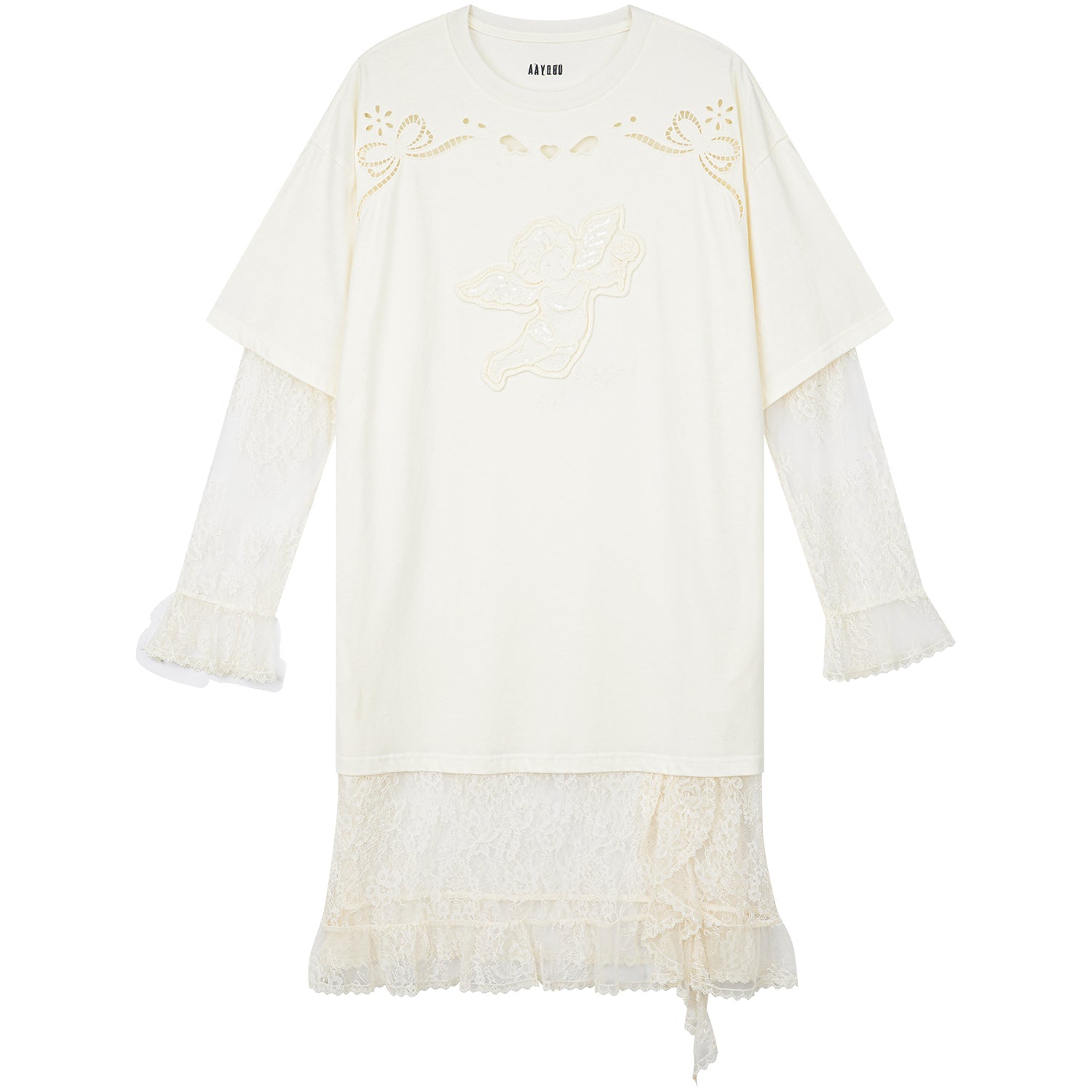 Layered tee dress with love and angel print