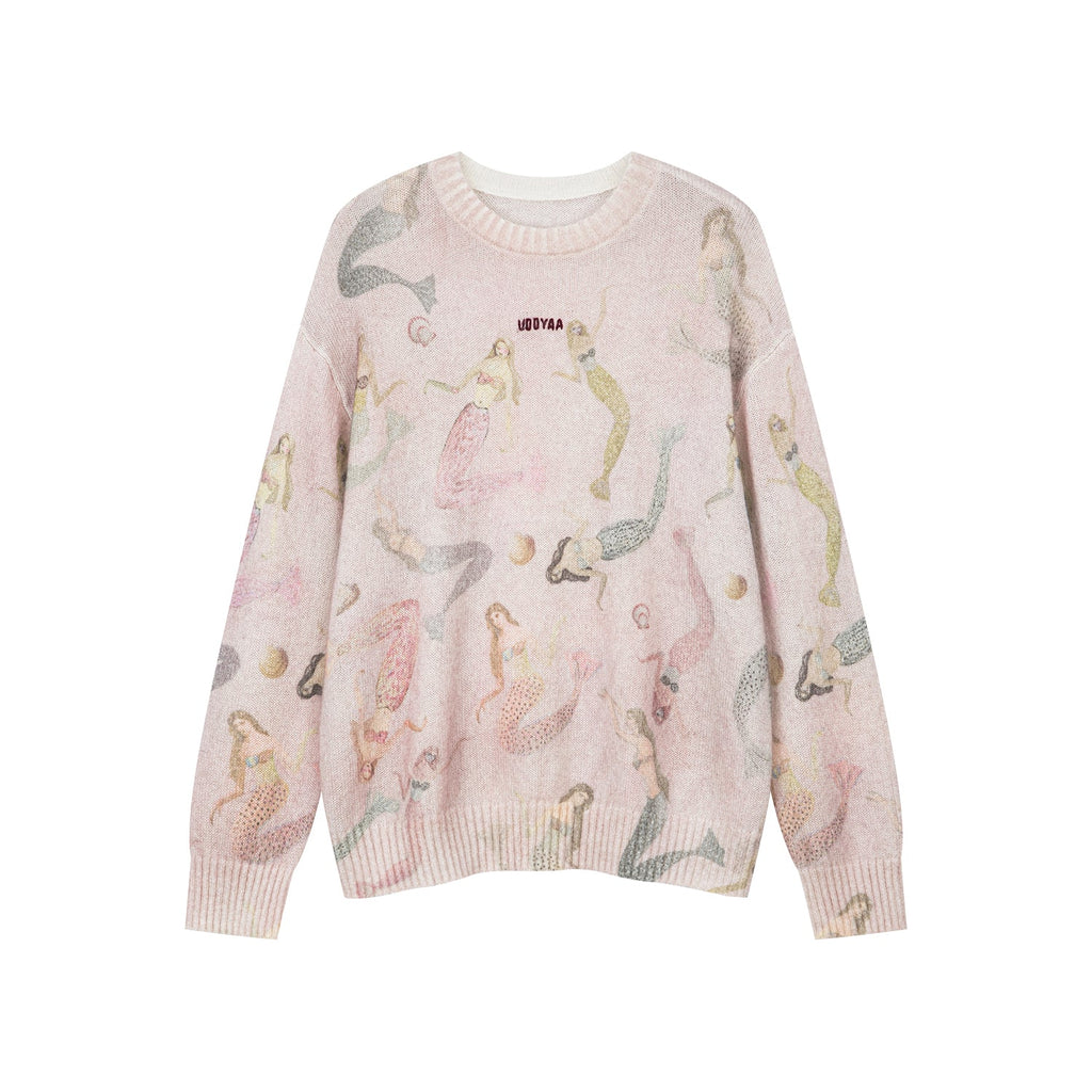 Mermaid print pullover sweater