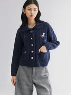 Cable knit collar cardigan