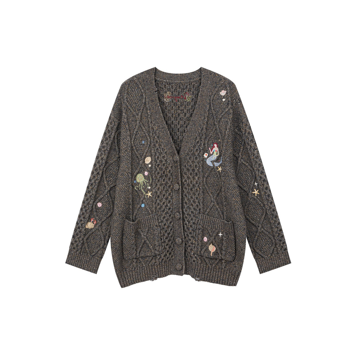 Cable knit collar cardigan