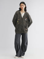 Cable knit collar cardigan