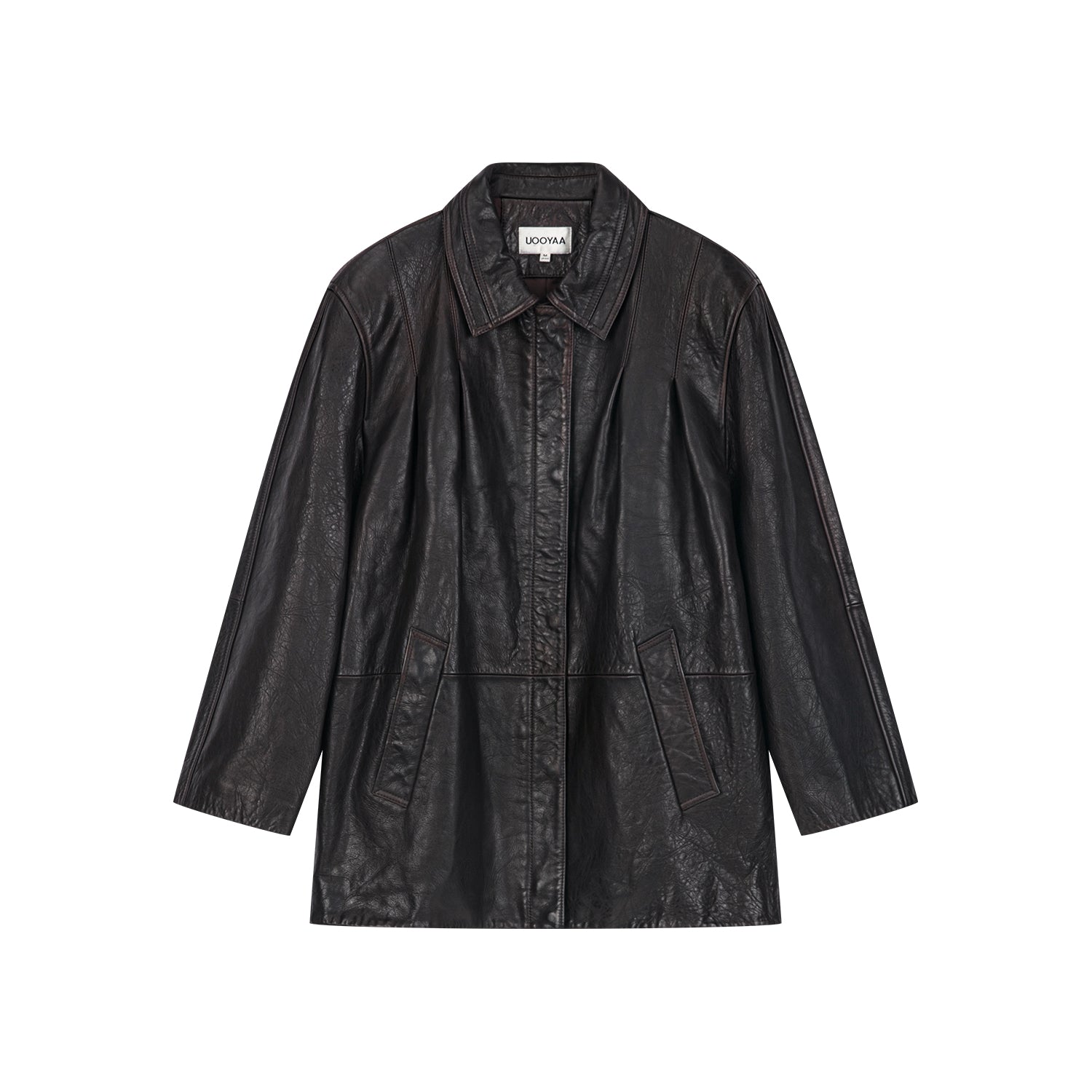 Vintage-inspired cocoon leather coat