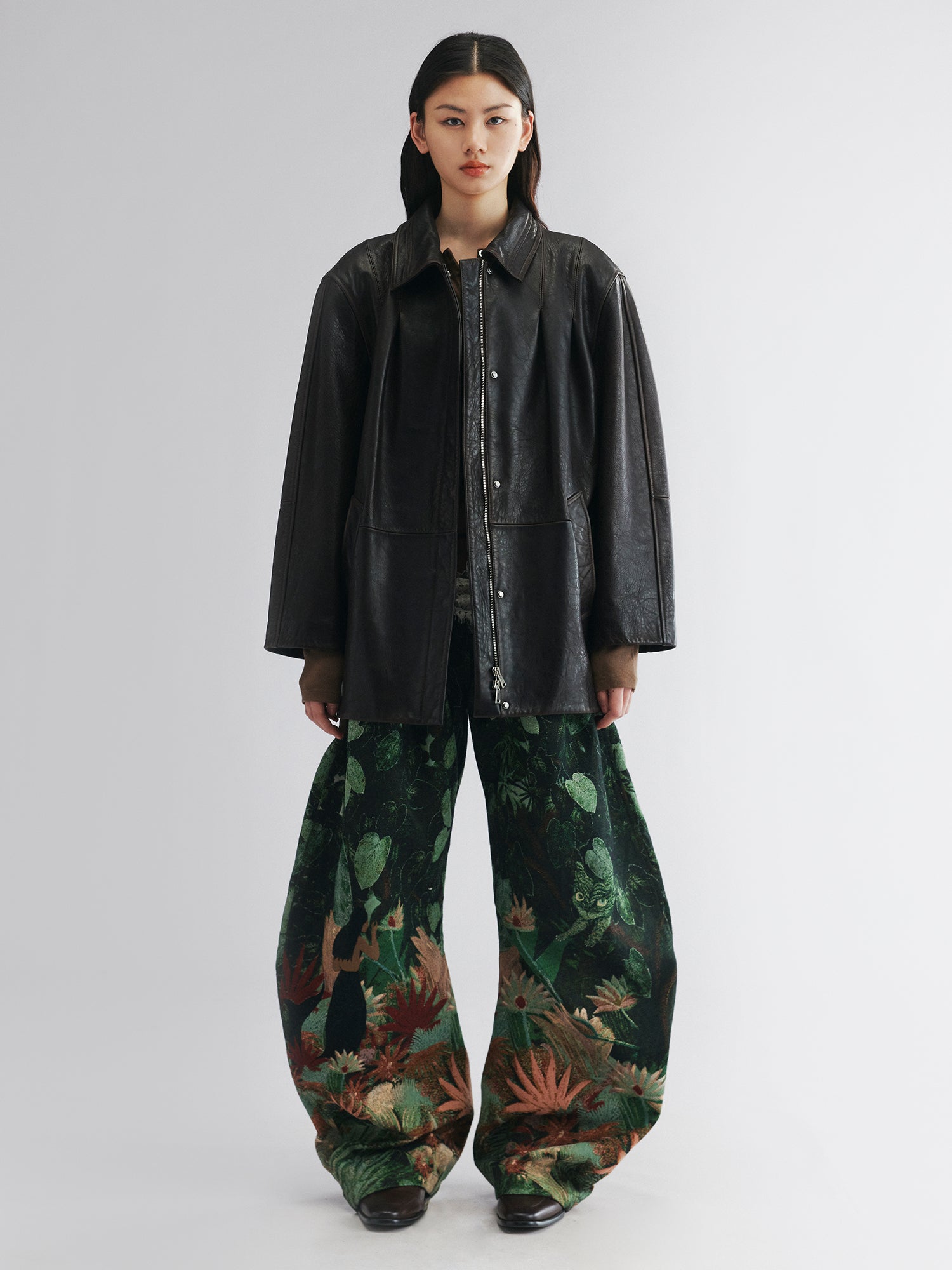 Vintage-inspired cocoon leather coat