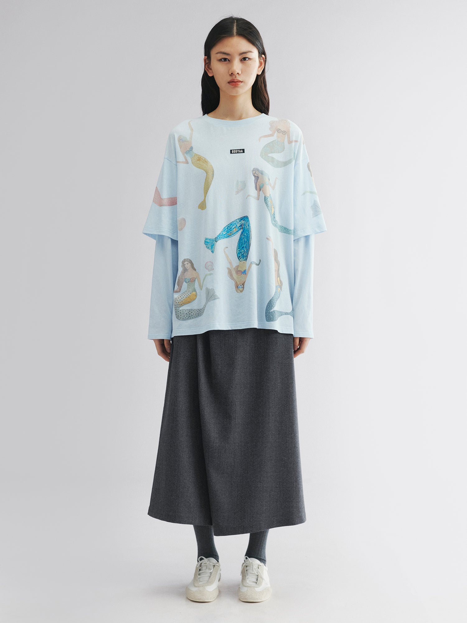 Mermaid print layered t-shirt