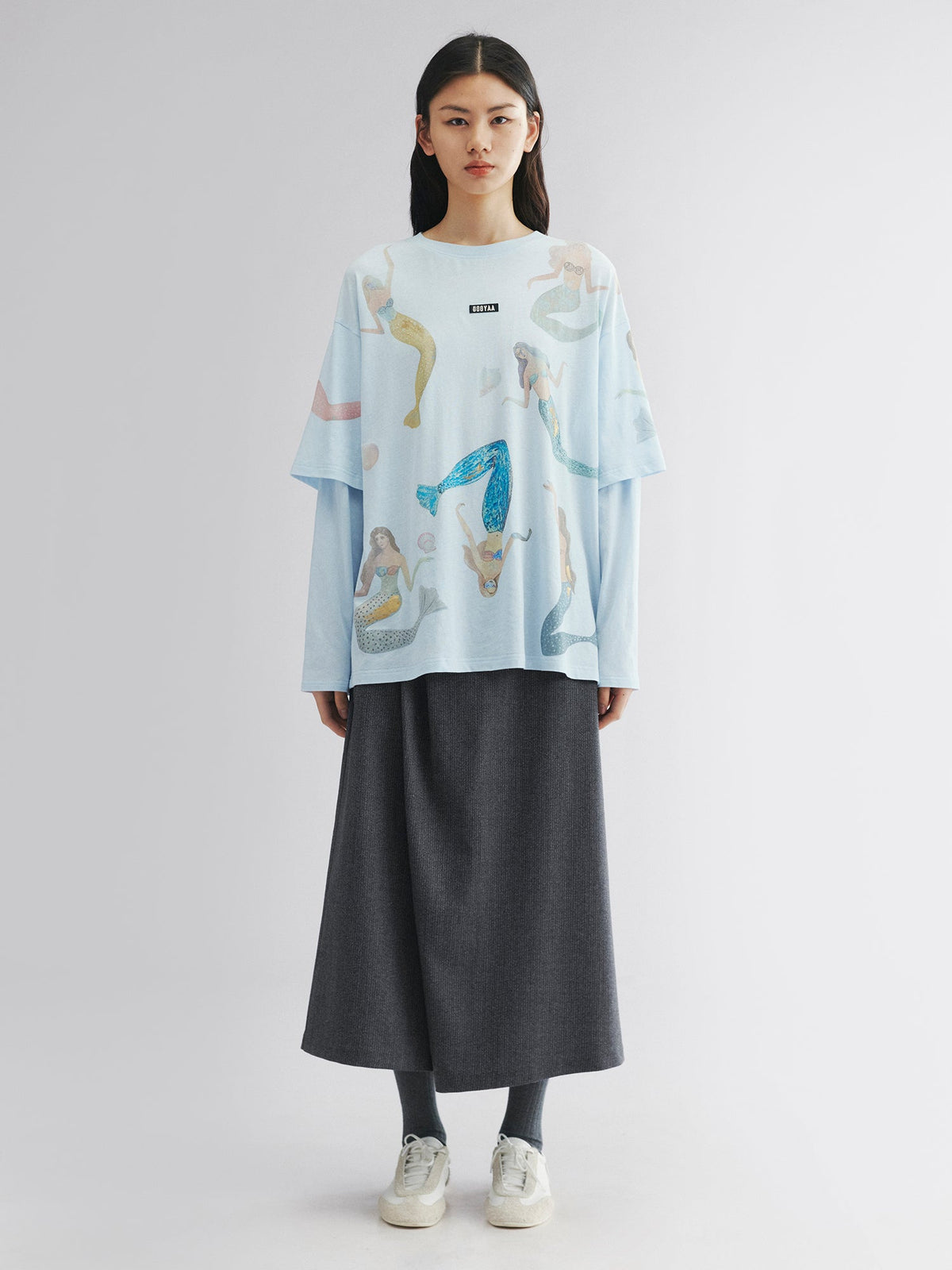 Mermaid print layered t-shirt
