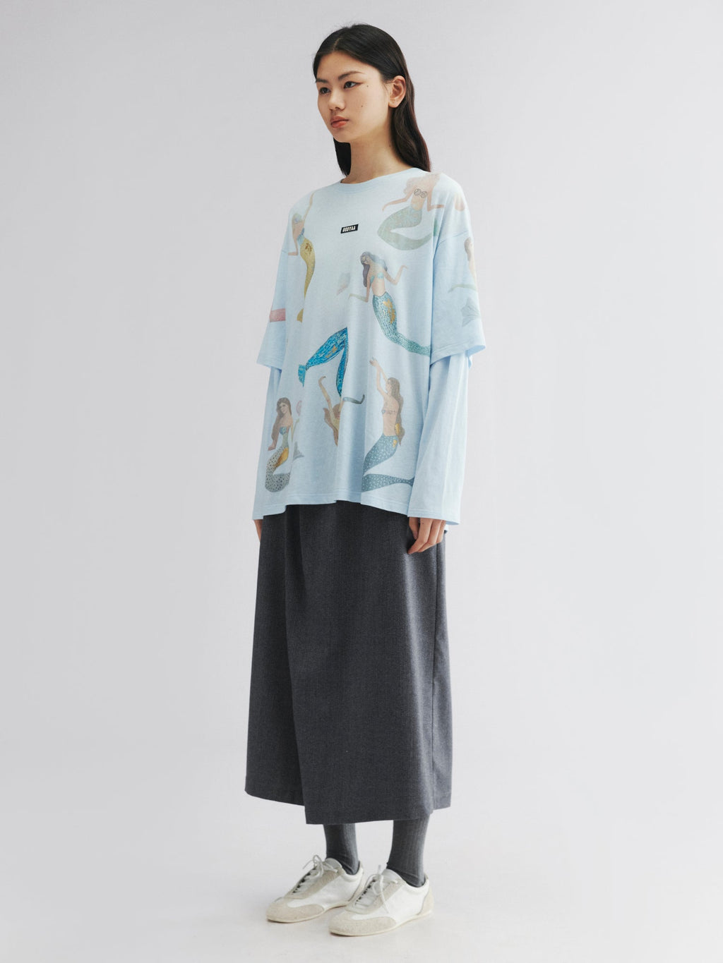 Mermaid print layered t-shirt