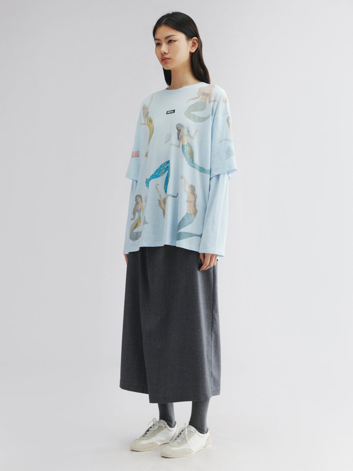 Mermaid print layered t-shirt