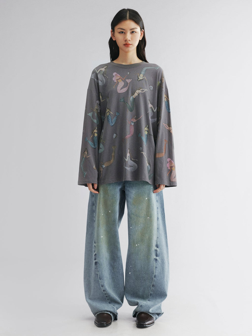 Mermaid long-sleeve print t-shirt