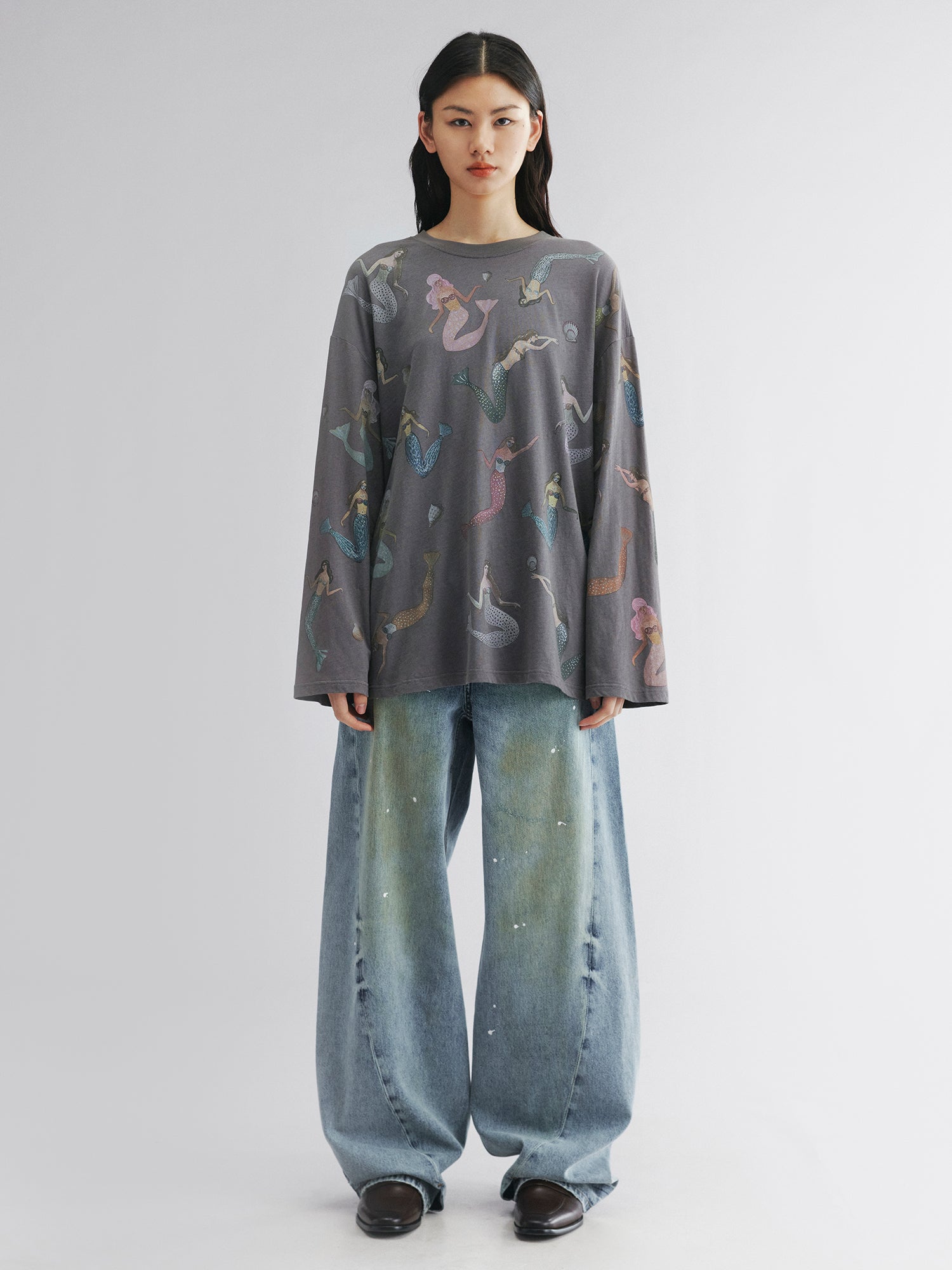 Mermaid long-sleeve print t-shirt