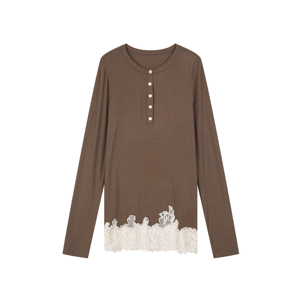 Lace hem henley t-shirt