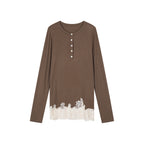 Lace hem henley t-shirt