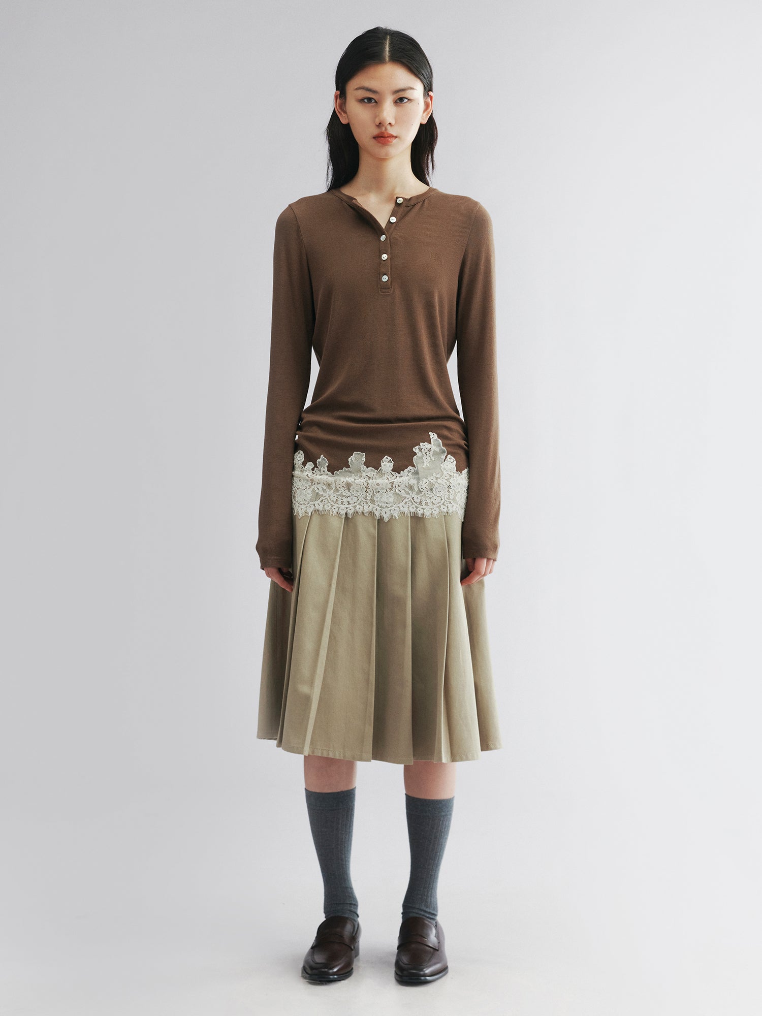 Lace hem henley t-shirt