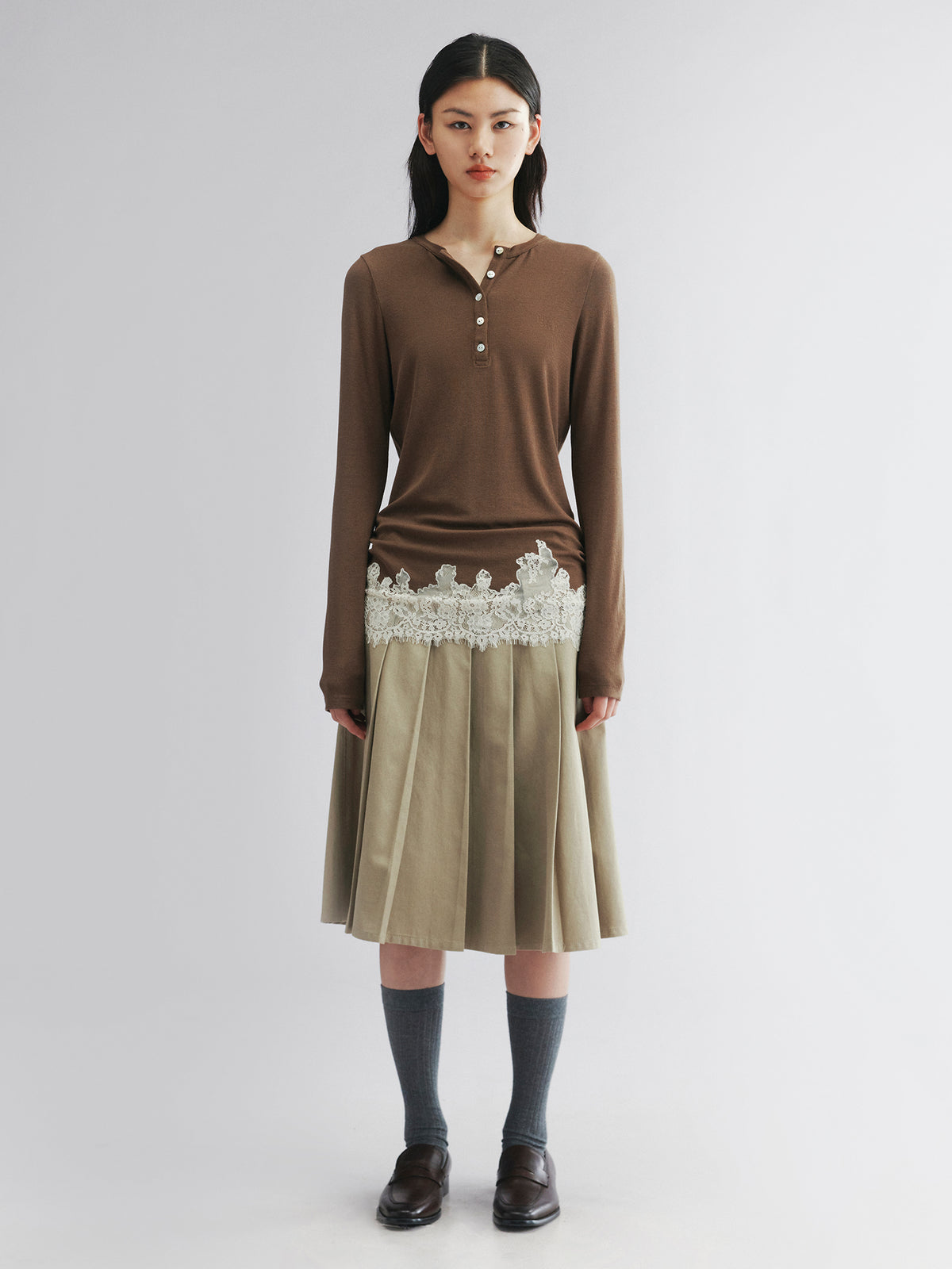 Lace hem henley t-shirt