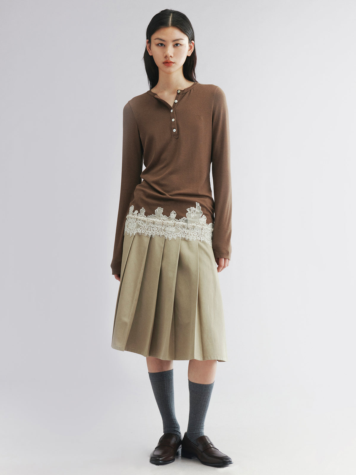 Lace hem henley t-shirt