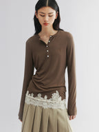Lace hem henley t-shirt