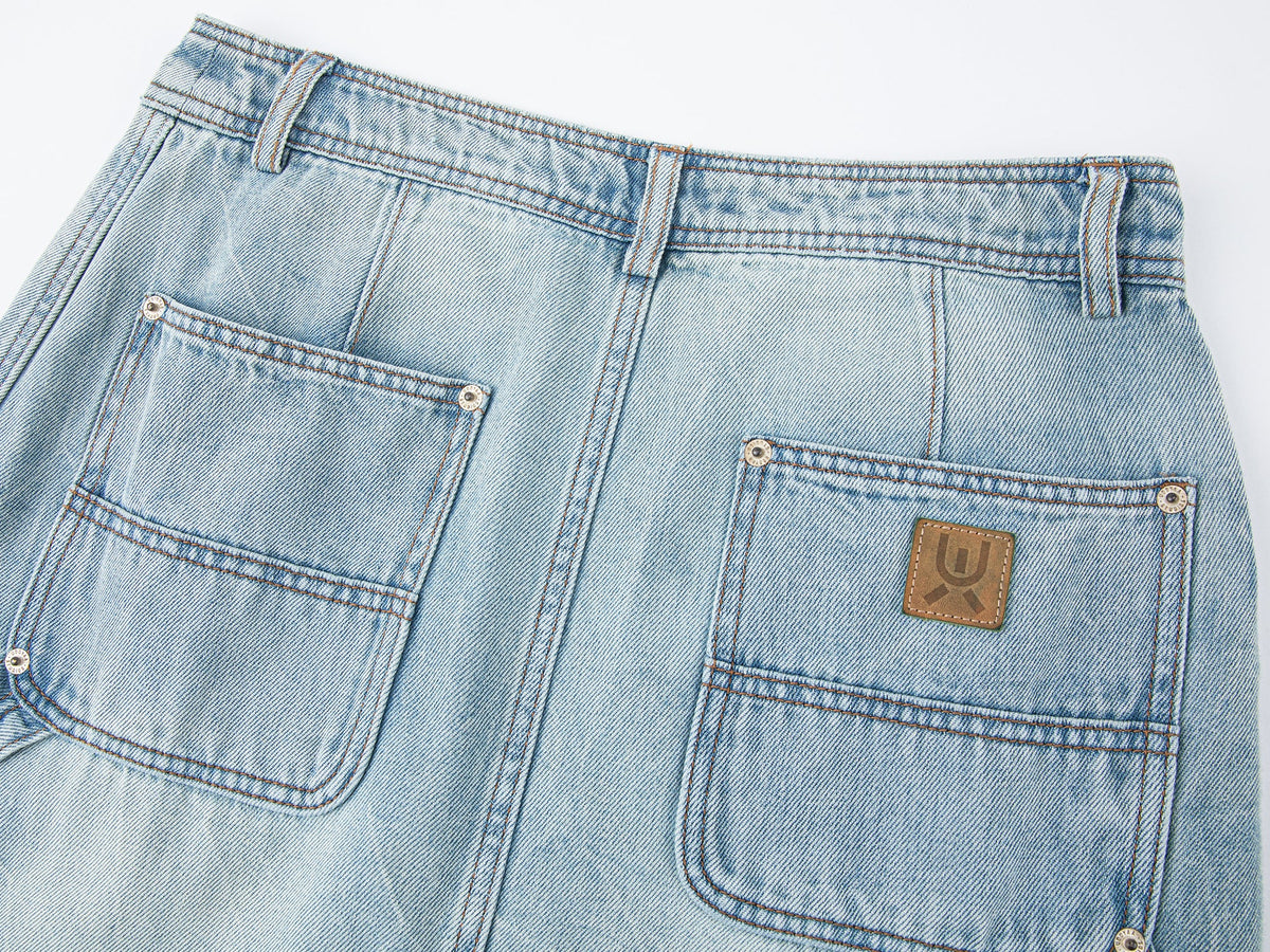 Wrap-effect denim skirt