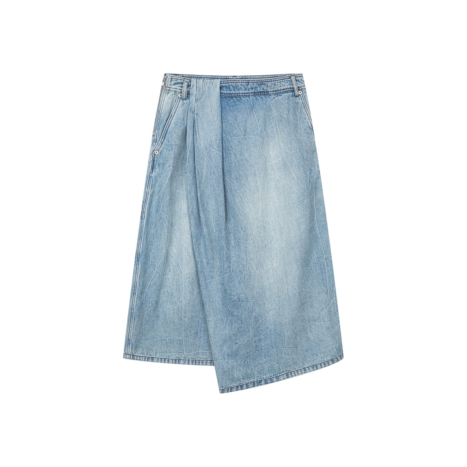 Wrap-effect denim skirt