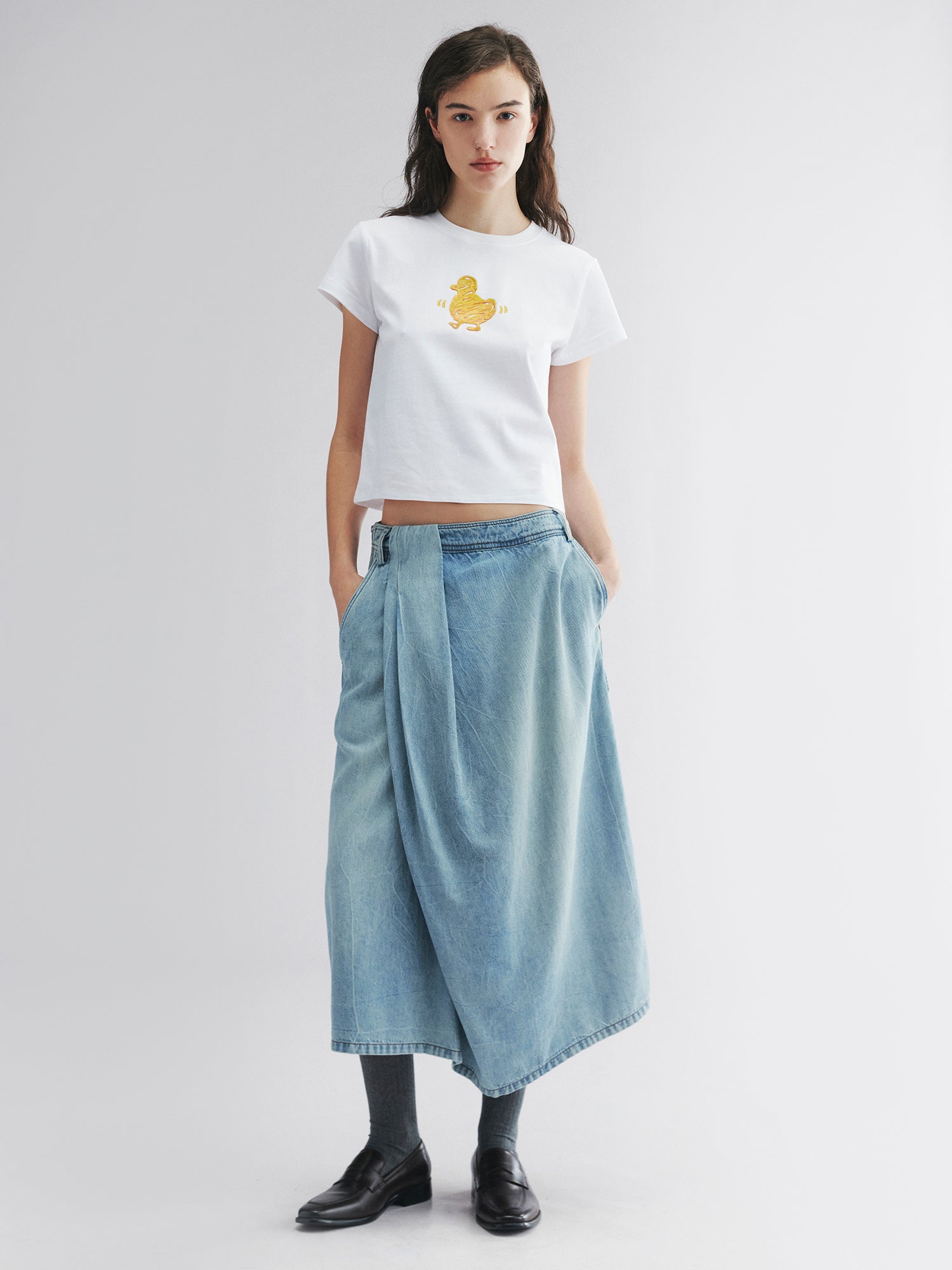 Wrap-effect denim skirt