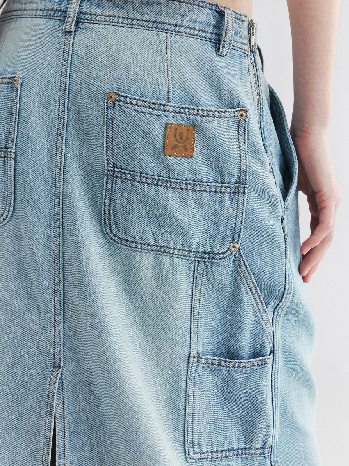 Wrap-effect denim skirt