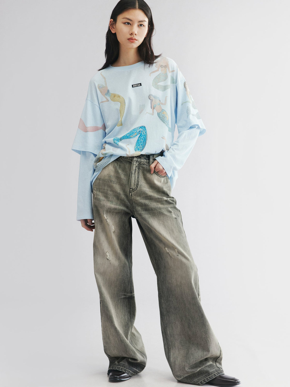 Vintage wash denim pants