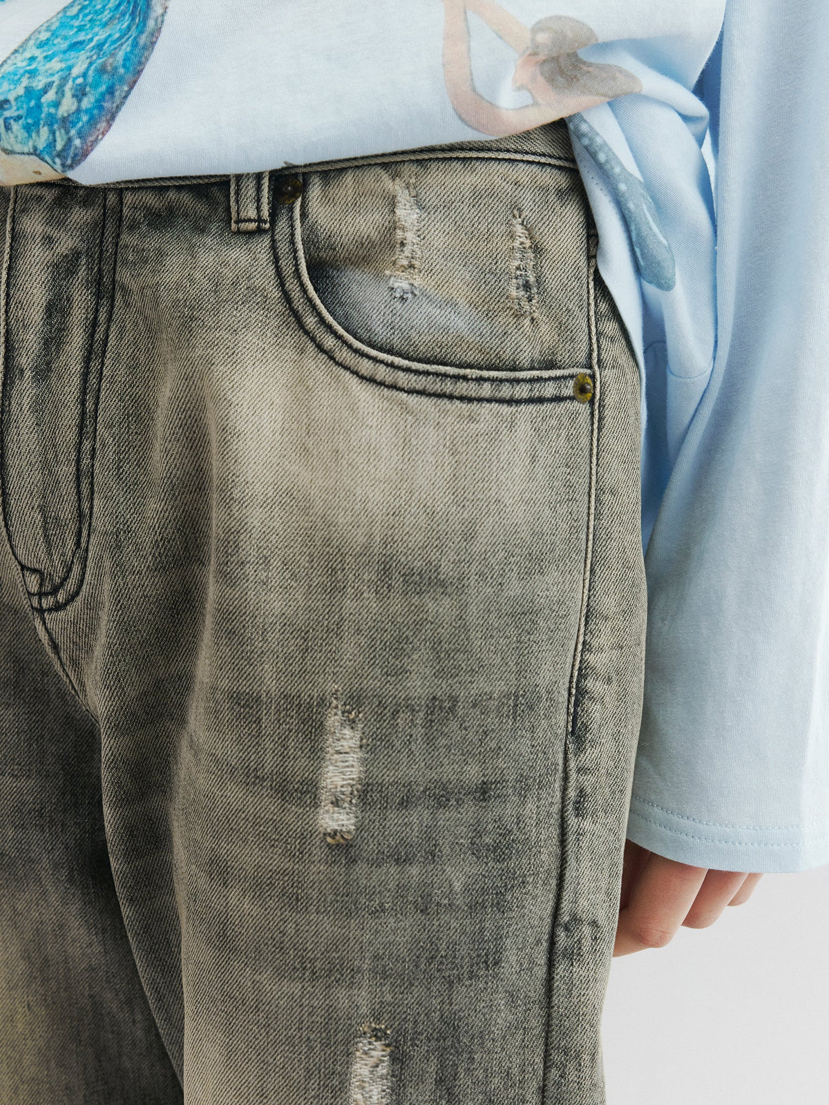 Vintage wash denim pants