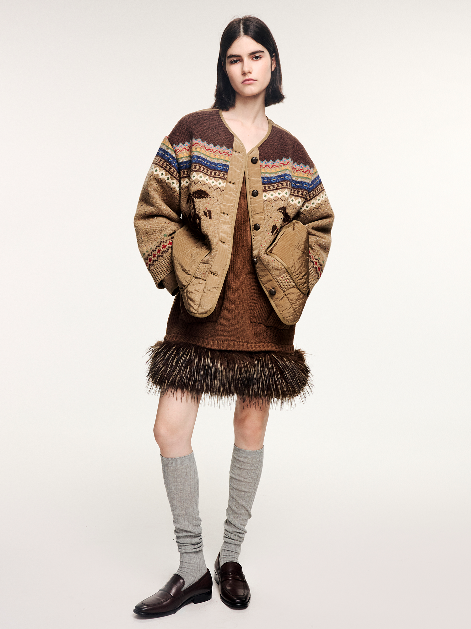 Cherry motif fair isle reversible jacket