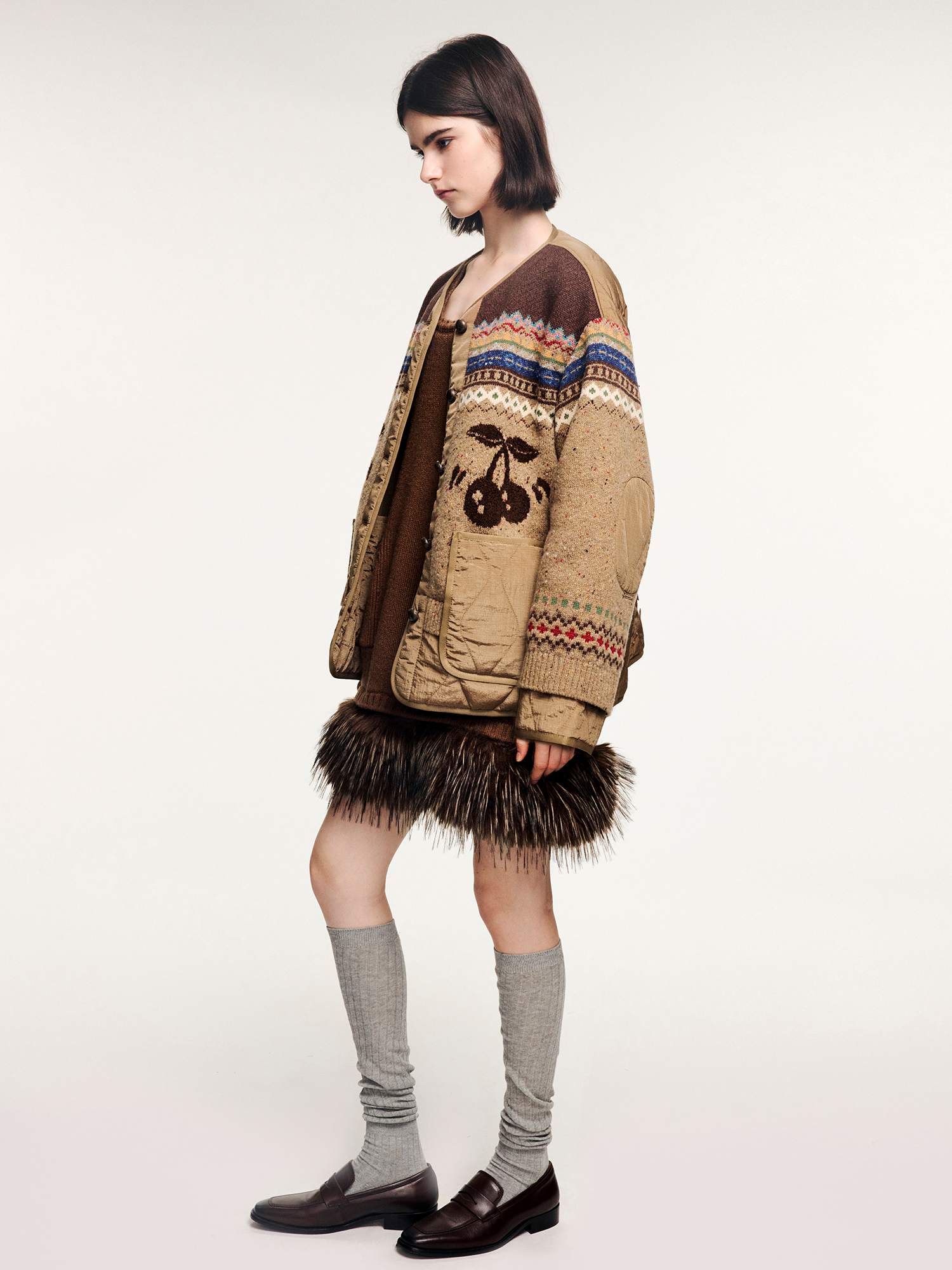 Cherry motif fair isle reversible jacket