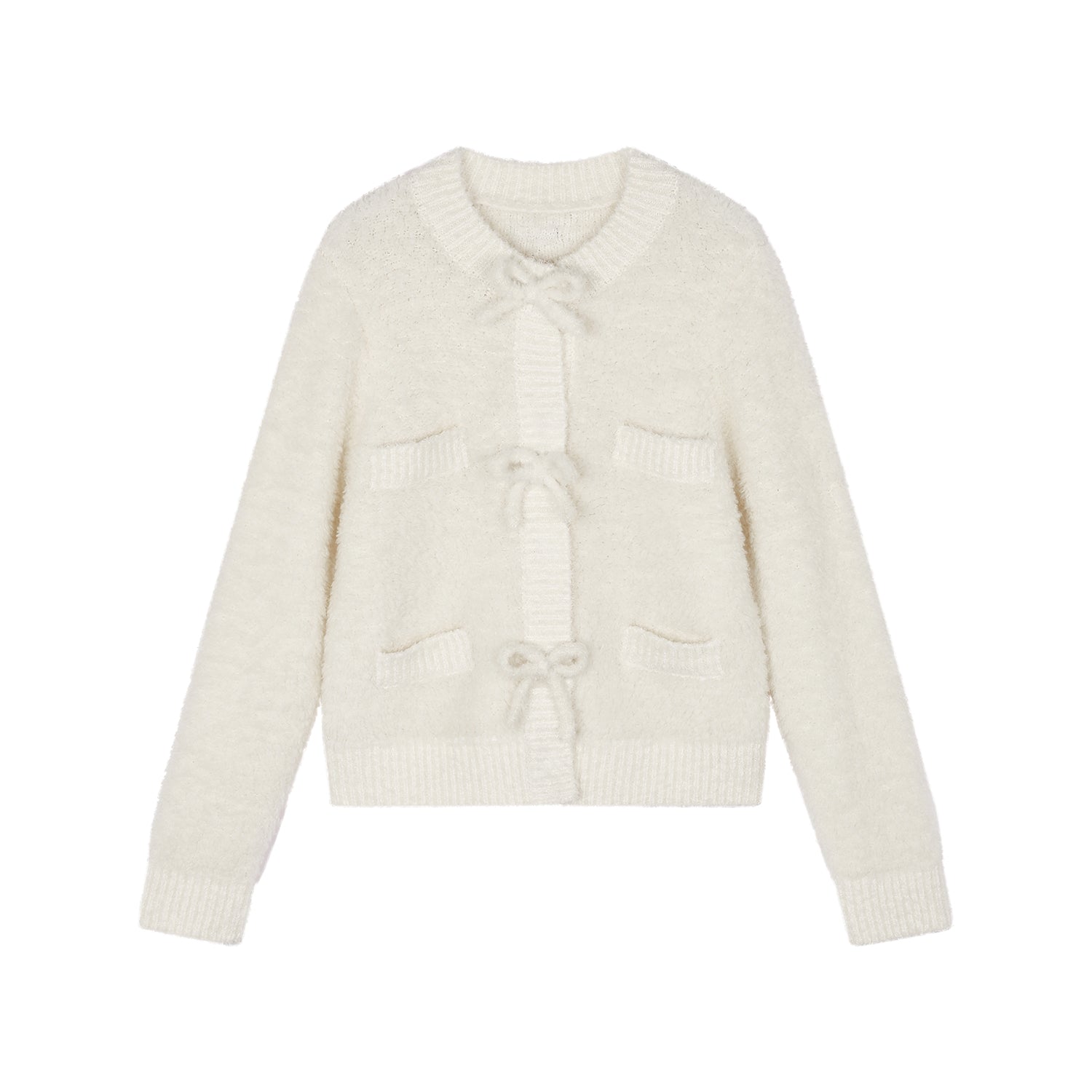 Bow detail knit cardigan in classic French style