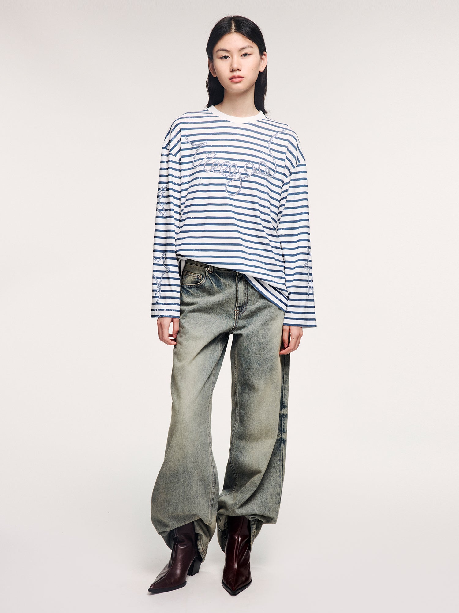 Sailor-striped tee with rope-inspired logo detail