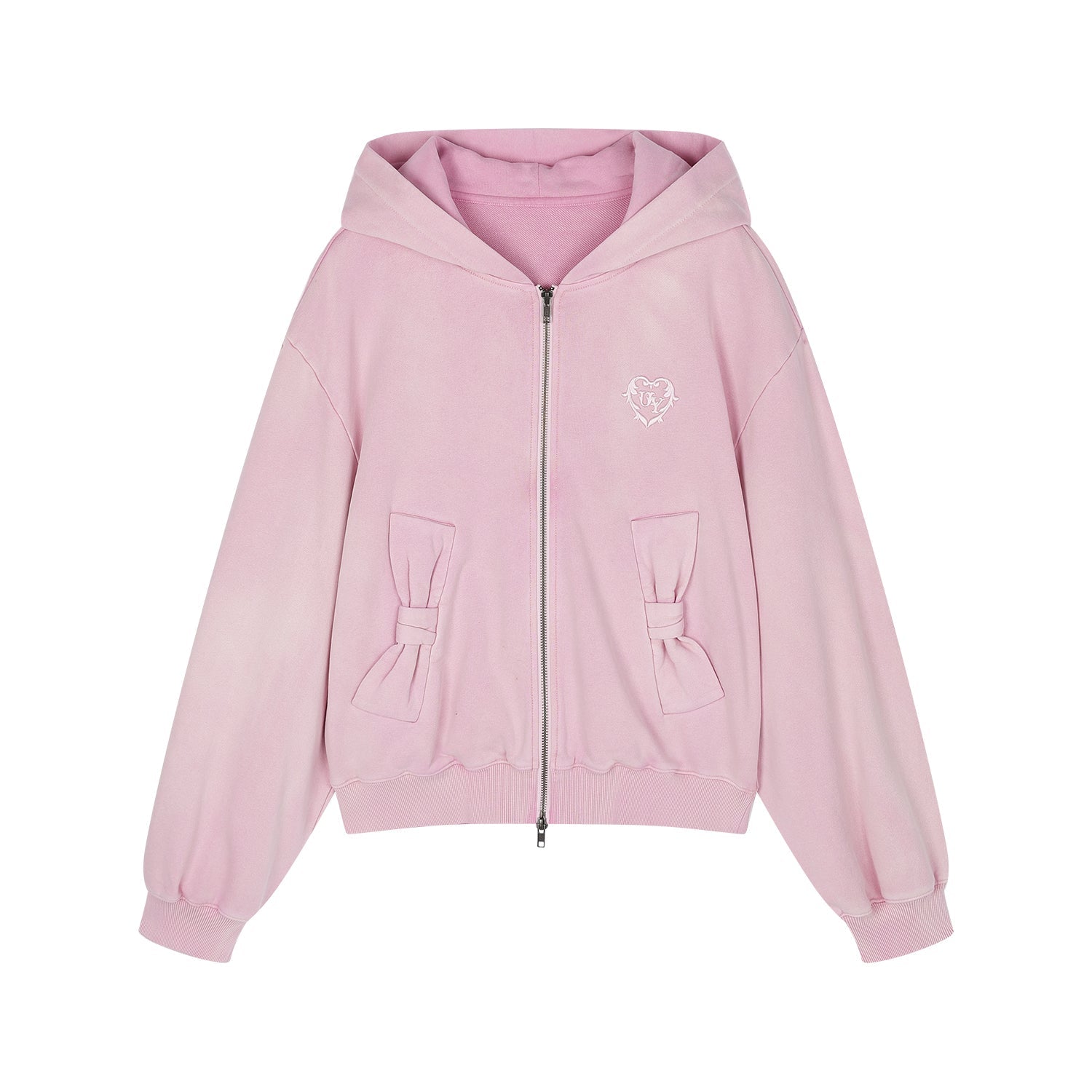 Washed hoodie jacket with knit bow detail
