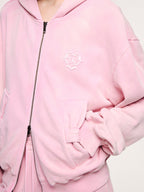 Washed hoodie jacket with knit bow detail