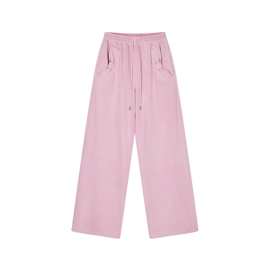 Washed sweatpants with bow detail at the waist