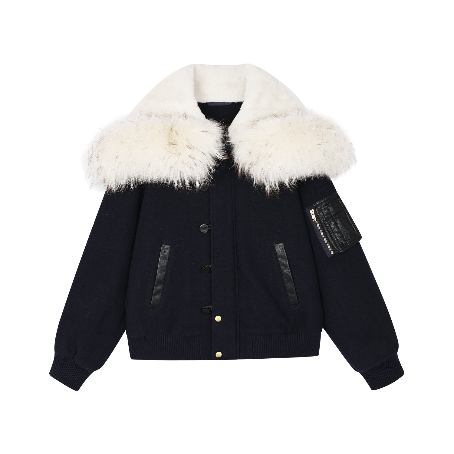Fur-trim n2b bomber wool-cotton jacket